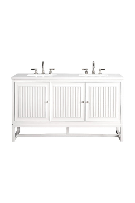 James Martin Furniture - Athens 60" Double Vanity Cabinet, Glossy White, w- 3 CM Classic White Quartz Top - E645-V60D-GW-3CLW - GreatFurnitureDeal