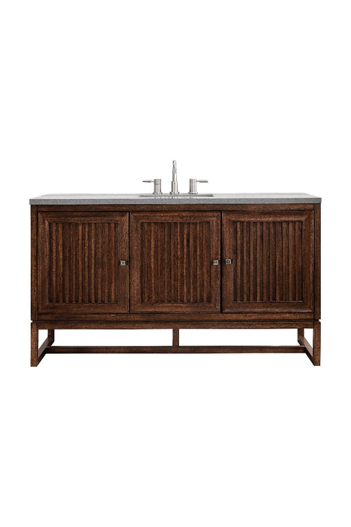 James Martin Furniture - Athens 60" Single Vanity Cabinet , Mid Century Acacia, w- 3 CM Grey Expo Quartz Top - E645-V60S-MCA-3GEX - GreatFurnitureDeal