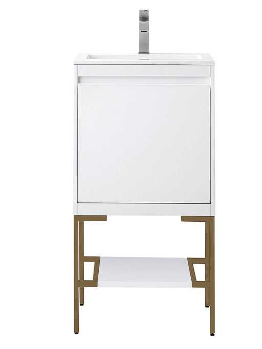 James Martin Furniture - Milan 23.6" Single Vanity Cabinet, Glossy White, Radiant Gold w/Glossy White Composite Top - 801V23.6GWRGDGW - GreatFurnitureDeal