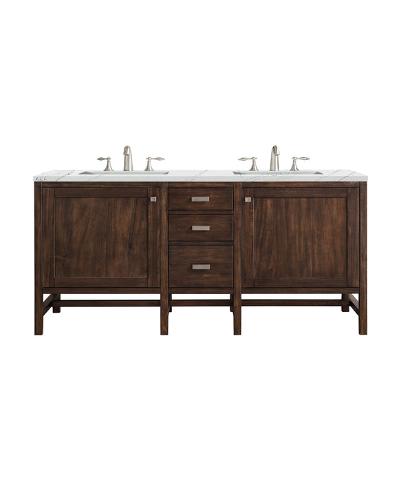 James Martin Furniture - Addison 60" Double Vanity Cabinet, Mid Century Acacia, w/ 3 CM Ethereal Noctis Quartz Top - E444-V60D-MCA-3ENC