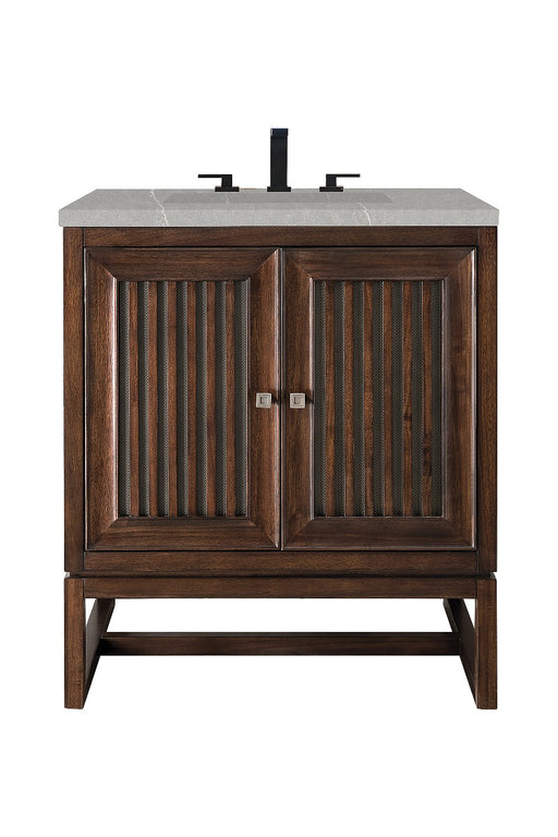 James Martin Furniture - Athens 30" Single Vanity Cabinet, Mid Century Acacia, w- 3 CM Eternal Serena Top - E645-V30-MCA-3ESR - GreatFurnitureDeal