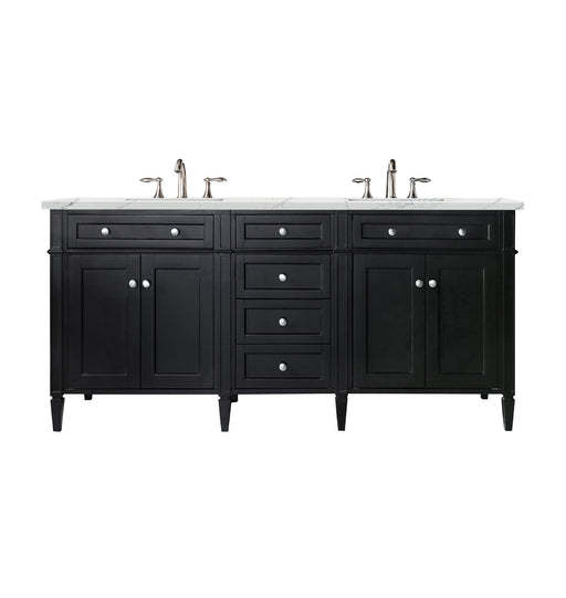 James Martin Furniture - Brittany 72" Black Onyx Double Vanity w/ 3 CM Ethereal Noctis Quartz Top - 650-V72-BKO-3ENC - GreatFurnitureDeal