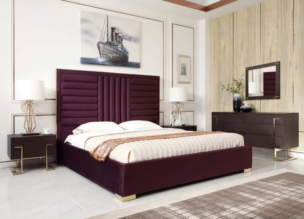 VIG Furniture - Modrest Daystar Eastern King Modern Wine Red Velvet & Gold Bed - VGVCBD1905-19