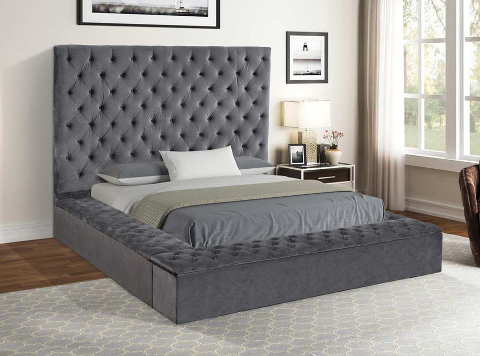 Myco Furniture - Jake Velvet Platform Queen Bed with Footboard & Side Storage, Gray - JA8020N-Q-GY - GreatFurnitureDeal