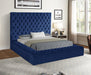 Myco Furniture - Jake Velvet Platform Queen Bed with Footboard & Side Storage, Blue - JA8021N-Q-BU - GreatFurnitureDeal