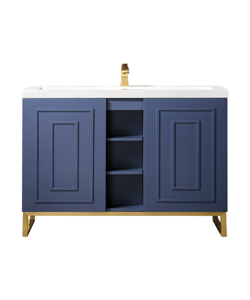 James Martin Furniture - Alicante' 39.5" Single Vanity Cabinet, Azure Blue, Radiant Gold w/White Glossy Composite Countertop - E110V39.5AZBRGDWG - GreatFurnitureDeal