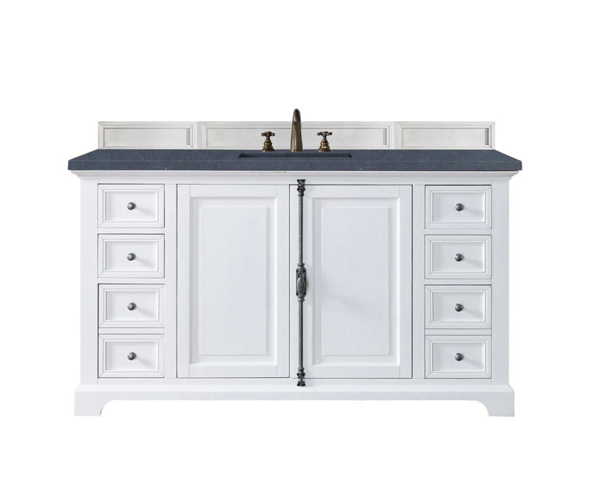 James Martin Furniture - Providence 60" Single Vanity Cabinet, Bright White, w- 3 CM Charcoal Soapstone Quartz Top - 238-105-V60S-BW-3CSP - GreatFurnitureDeal