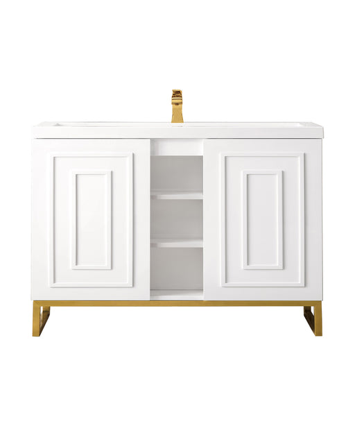 James Martin Furniture - Alicante' 39.5" Single Vanity Cabinet, Glossy White, Radiant Gold w/White Glossy Composite Countertop - E110V39.5GWRGDWG - GreatFurnitureDeal