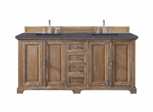 James Martin Furniture - Providence 72" Double Vanity Cabinet, Driftwood, w- 3 CM Charcoal Soapstone Quartz Top - 238-105-5711-3CSP - GreatFurnitureDeal