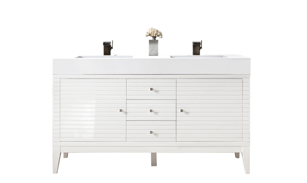 James Martin Furniture - Linear 59" Double Vanity, Glossy White w- Glossy White Composite Top - 210-V59D-GW-GW - GreatFurnitureDeal