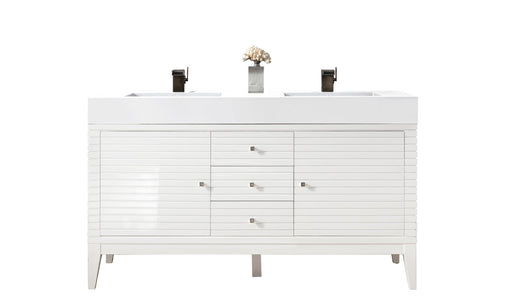 James Martin Furniture - Linear 59" Double Vanity, Glossy White w- Glossy White Composite Top - 210-V59D-GW-GW - GreatFurnitureDeal