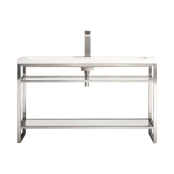 James Martin Furniture - Boston 39.5" Stainless Steel Sink Console, Brushed Nickel w/ White Glossy Composite Countertop - C105V39.5BNKWG