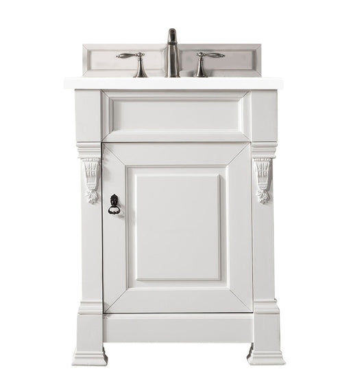 James Martin Furniture - Brookfield 26" Bright White Single Vanity w- 3 CM Classic White Quartz Top - 147-V26-BW-3CLW - GreatFurnitureDeal