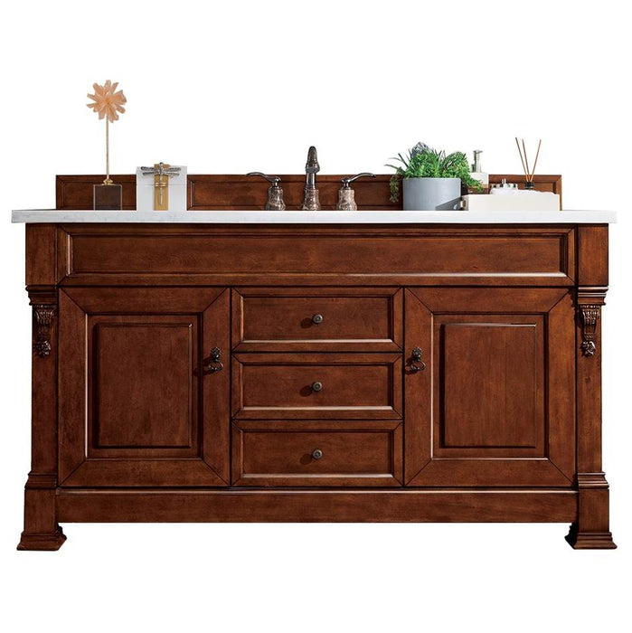 James Martin Furniture - Brookfield 60" Warm Cherry Single Vanity w- 3 CM Classic White Quartz Top - 147-114-5381-3CLW - GreatFurnitureDeal