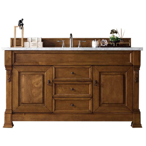 James Martin Furniture - Brookfield 60" Country Oak Single Vanity w- 3 CM Eternal Jasmine Pearl Quartz Top - 147-114-5371-3EJP - GreatFurnitureDeal