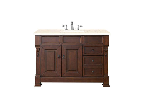 James Martin Furniture - Brookfield 48" Warm Cherry Single Vanity  w- 3 CM Eternal Marfil Quartz Top - 147-114-5286-3EMR - GreatFurnitureDeal