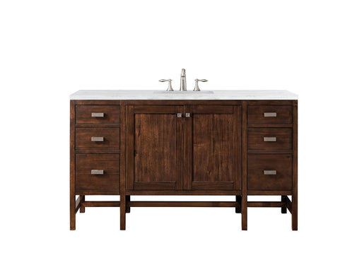 James Martin Furniture - Addison 60" Single Vanity Cabinet , Mid Century Acacia, w- 3 CM Arctic Fall Solid Surface Countertop - E444-V60S-MCA-3AF - GreatFurnitureDeal