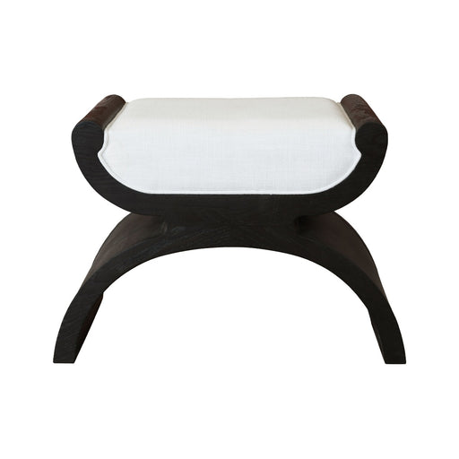 Worlds Away - Curved Base Stool With White Linen Cushion In Espresso Oak - JANNA ES - GreatFurnitureDeal