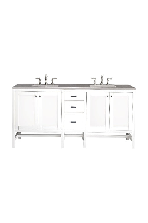James Martin Furniture - Addison 72" Double Vanity Cabinet, Glossy White, w- 3 CM Grey Expo Quartz Top - E444-V72-GW-3GEX - GreatFurnitureDeal