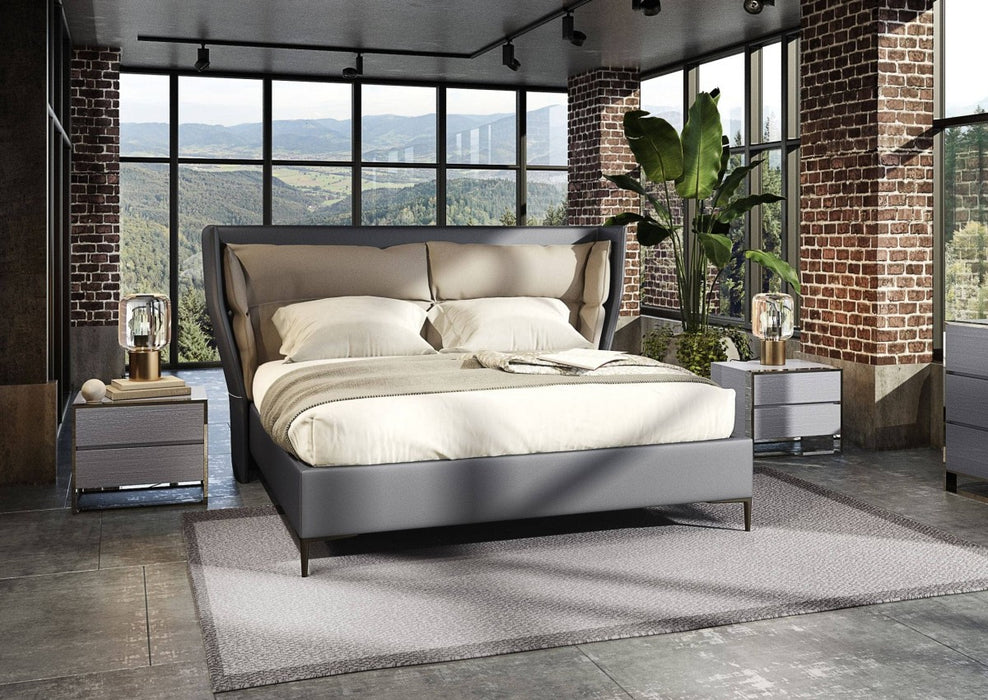VIG Furniture - Modrest Jolene - Eastern King Dark & Light Grey Leatherette Bed - VGBBMA2013K-GRY-BED-EK - GreatFurnitureDeal