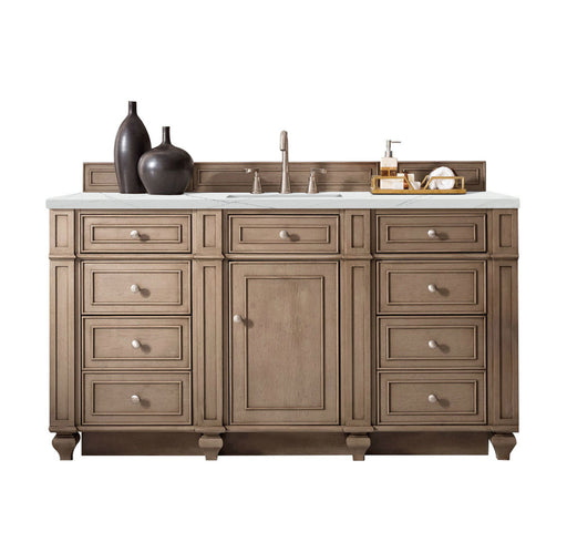 James Martin Furniture - Bristol 60" Single Vanity Whitewashed Walnut, w/ 3 CM Ethereal Noctis Quartz Top - 157-V60S-WW-3ENC - GreatFurnitureDeal