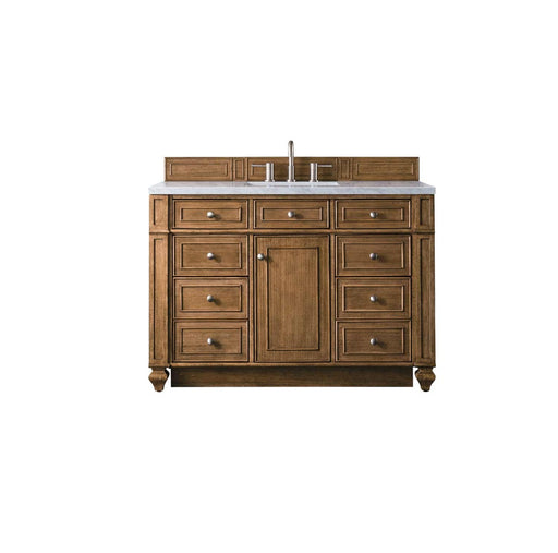 James Martin Furniture - Bristol 48" Single Vanity, Saddle Brown, w- 3 CM Eternal Jasmine Pearl Quartz Top - 157-V48-SBR-3EJP - GreatFurnitureDeal