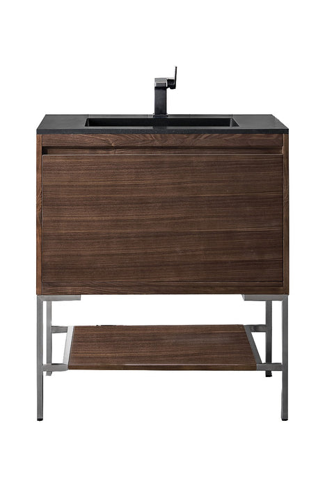 James Martin Furniture - Milan 31.5" Single Vanity Cabinet, Mid Century Walnut, Brushed Nickel w-Charcoal Black Composite Top - 801V31.5WLTBNKCHB - GreatFurnitureDeal