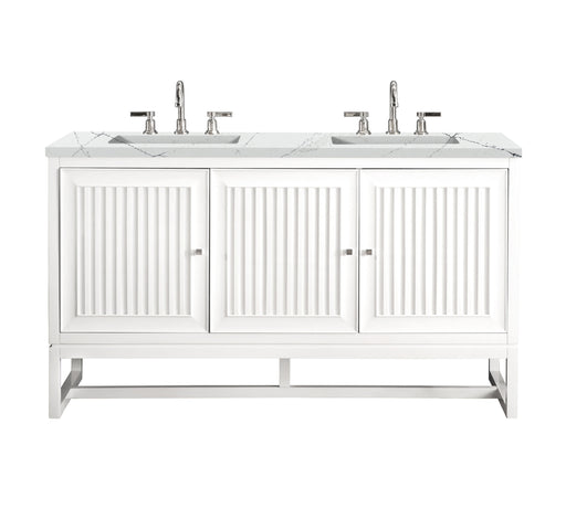 James Martin Furniture - Athens 60" Double Vanity Cabinet, Glossy White, w/ 3 CM Ethereal Noctis Top - E645-V60D-GW-3ENC - GreatFurnitureDeal