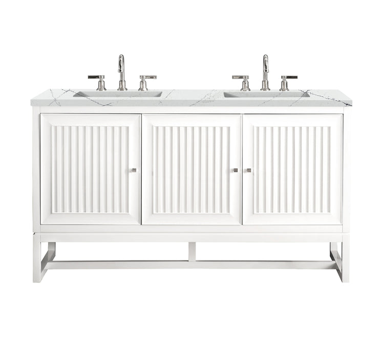 James Martin Furniture - Athens 60" Double Vanity Cabinet, Glossy White, w/ 3 CM Ethereal Noctis Top - E645-V60D-GW-3ENC