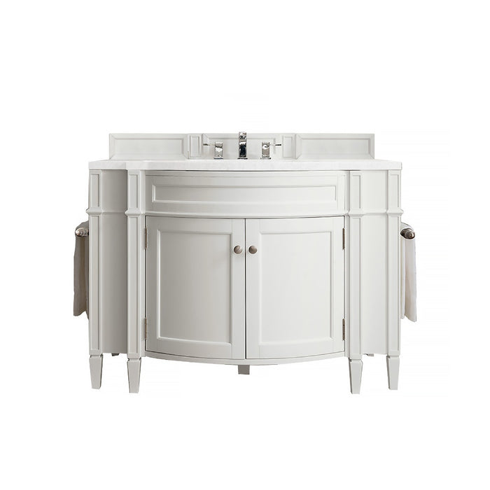 James Martin Furniture - Brittany 46" Single Vanity, Bright White w- 3 CM Classic White Quartz Top - 650-V46R-BW-CLW - GreatFurnitureDeal