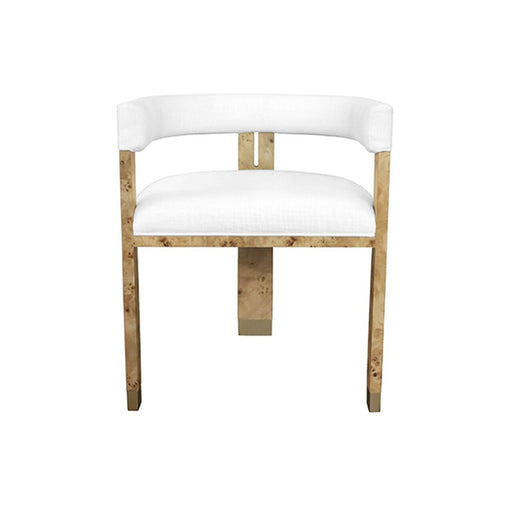 Worlds Away - Modern Chair In Burl Wood With White Linen Upholstery - JUDE BW - GreatFurnitureDeal