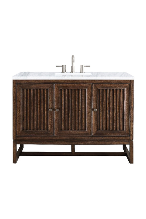 James Martin Furniture - Athens 48" Single Vanity Cabinet, Mid Century Acacia, w- 3 CM Carrara White Top - E645-V48-MCA-3CAR - GreatFurnitureDeal