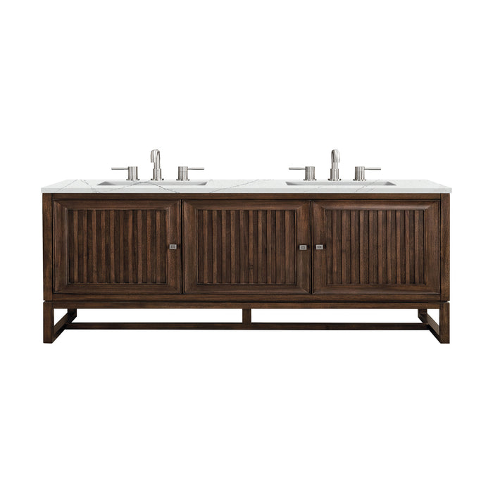 James Martin Furniture - Athens 60" Double Vanity Cabinet, Mid Century Acacia, w/ 3 CM Ethereal Noctis Top - E645-V60D-MCA-3ENC - GreatFurnitureDeal
