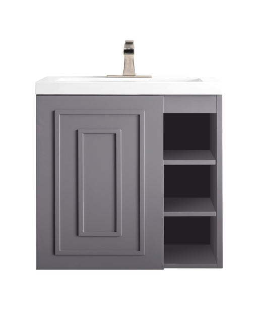 James Martin Furniture - Alicante' 24" Single Vanity Cabinet, Grey Smoke w/ White Glossy Composite Countertop - E110V24GSMWG - GreatFurnitureDeal