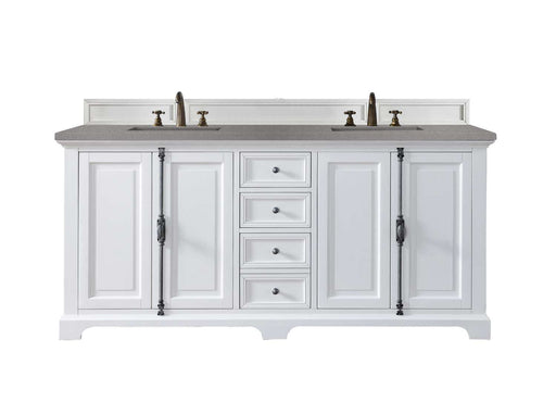 James Martin Furniture - Providence 72" Double Vanity Cabinet, Bright White, w- 3 CM Grey Expo Quartz Top - 238-105-V72-BW-3GEX - GreatFurnitureDeal