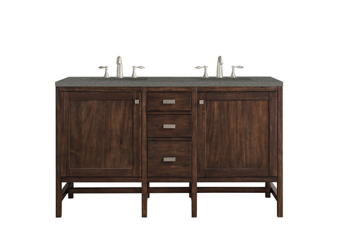 James Martin Furniture - Addison 60" Double Vanity Cabinet, Mid Century Acacia, w- 3 CM Grey Expo Quartz Top - E444-V60D-MCA-3GEX - GreatFurnitureDeal