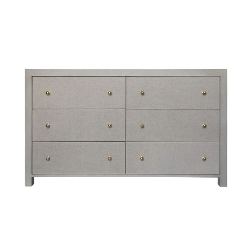 Worlds Away - Six Drawer Chest In Grey Grasscloth With Grey Linen Drawers And Brass Hardware - LOWERY GRY - GreatFurnitureDeal