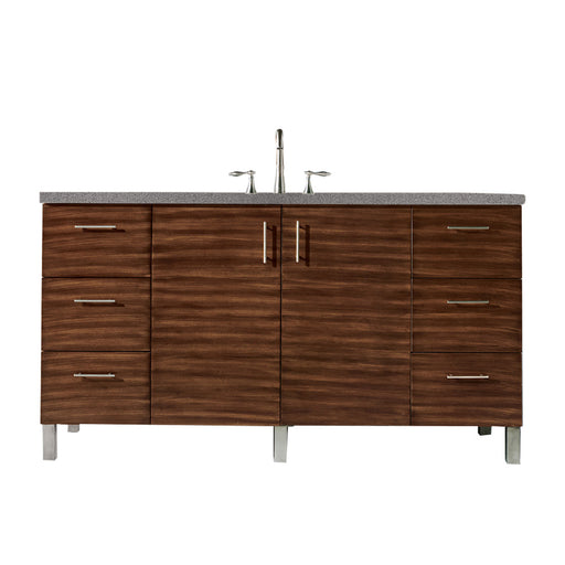 James Martin Furniture - Metropolitan 60" Single Vanity, American Walnut, w- 3 CM Grey Expo Quartz Top - 850-V60S-AWT-3GEX - GreatFurnitureDeal