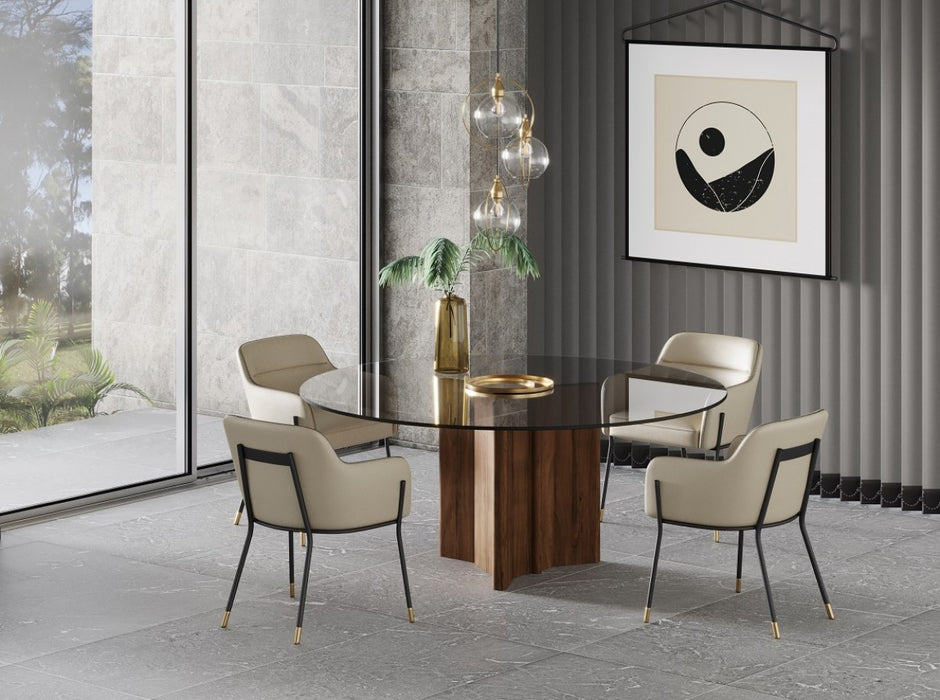 VIG Furniture - Modrest Kaye Modern Walnut Glass 59" Round Dining Table - VGBBMI2102A-BRN-DT - GreatFurnitureDeal
