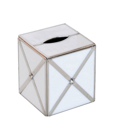 Worlds Away - Kleenex Box White Glass With Silver Crosshatch - KBCLARO