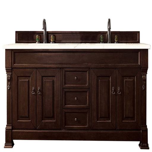 James Martin Furniture - Brookfield 72" Burnished Mahogany Double Vanity w- 3 CM Eternal Marfil Quartz Top - 147-114-5761-3EMR - GreatFurnitureDeal