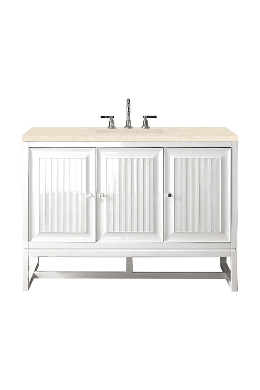 James Martin Furniture - Athens 48" Single Vanity Cabinet, Glossy White, w- 3 CM Eternal Marfil Top - E645-V48-GW-3EMR - GreatFurnitureDeal