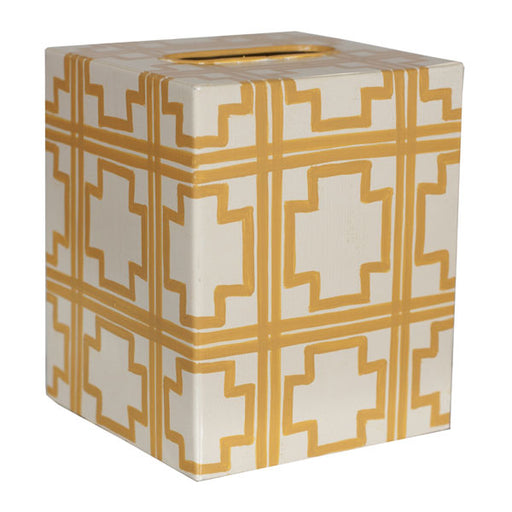 Worlds Away -  Kleenex Box Cream with Yellow Squares - KBSQUAREDY - GreatFurnitureDeal
