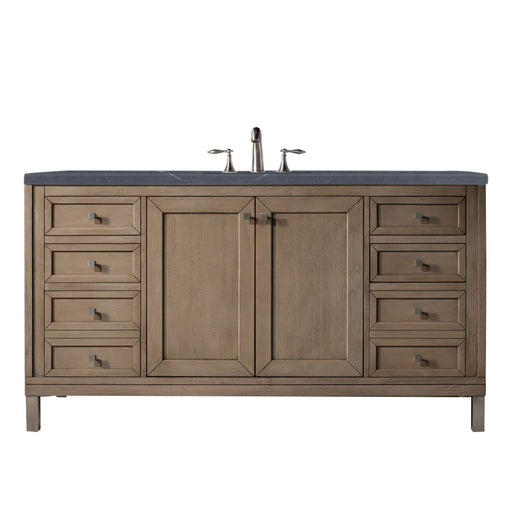 James Martin Furniture - Chicago 60" Single Vanity Whitewashed Walnut, w- 3 CM Charcoal Soapstone Quartz Top - 305-V60S-WWW-3CSP - GreatFurnitureDeal