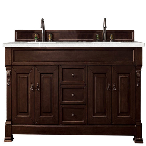 James Martin Furniture - Brookfield 72" Burnished Mahogany Double Vanity w- 3 CM Eternal Serena Quartz Top - 147-114-5761-3ESR - GreatFurnitureDeal