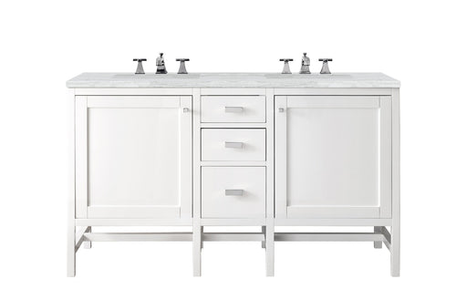 James Martin Furniture - Addison 60" Double Vanity Cabinet, Glossy White, w- 3 CM Arctic Fall Solid Surface Countertop - E444-V60D-GW-3AF - GreatFurnitureDeal