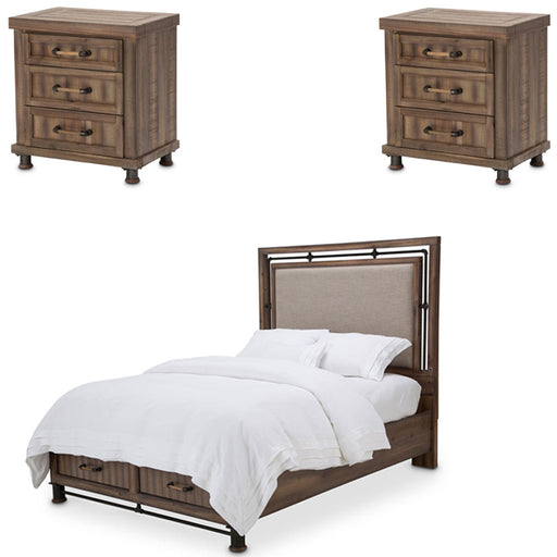 AICO Furniture - Crossings 3 Piece Eastern King Panel W- Drawers Bedroom Set in Reclaimed Barn - KI-CRSG00EKDW-042-217-3SET - GreatFurnitureDeal