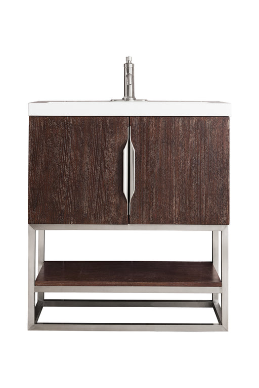 James Martin Furniture - Columbia 31.5" Single Vanity Cabinet, Coffee Oak, Brushed Nickel, w/ White Glossy Composite Countertop - 388V31.5CFOBNKWG - GreatFurnitureDeal