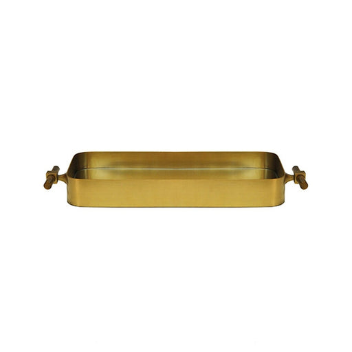 Worlds Away - Klein Small Rounded Edge Tray In Antique Brass With Horn Handles And Inset Mirror - KLEIN BR