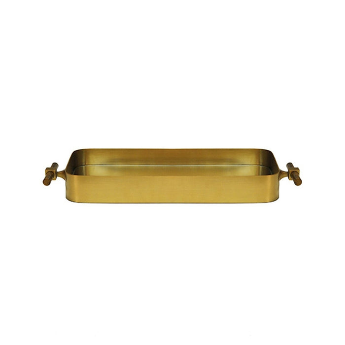 Worlds Away - Klein Small Rounded Edge Tray In Antique Brass With Horn Handles And Inset Mirror - KLEIN BR - GreatFurnitureDeal